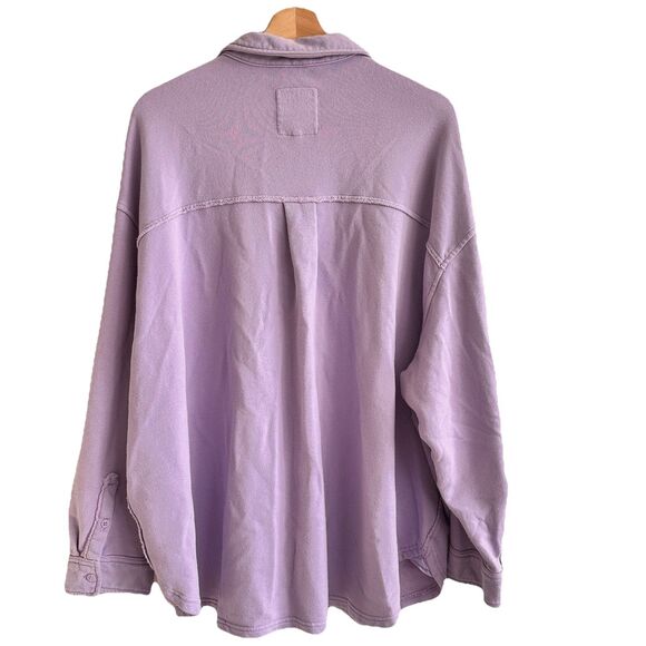 Aerie LumberJane Fleece Button Up Oversized Shirt in a purple color variant XL - Picture 3 of 10